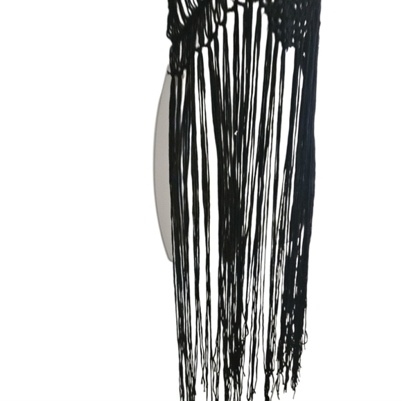 Crochet Swim Cover Up Black Open Back Fringe Boho Crop Top - Picture 8 of 16